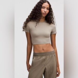 Lululemon Nulu Crewneck Taupe Cropped Top Medium